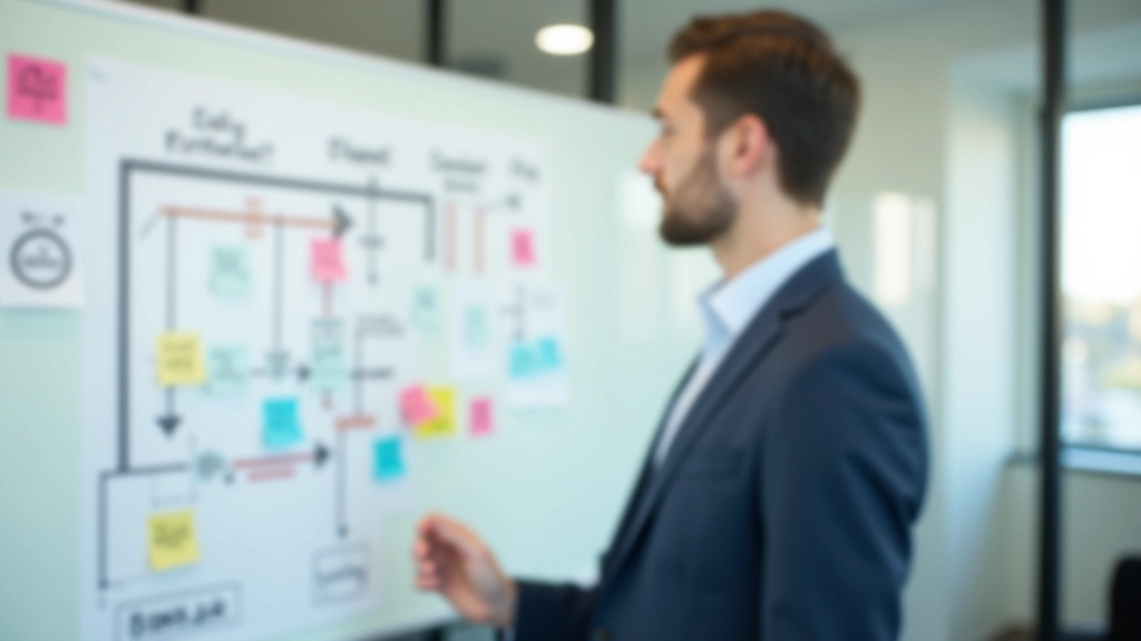 Flowchart diagram on whiteboard showing invoice routing decision tree and approval paths