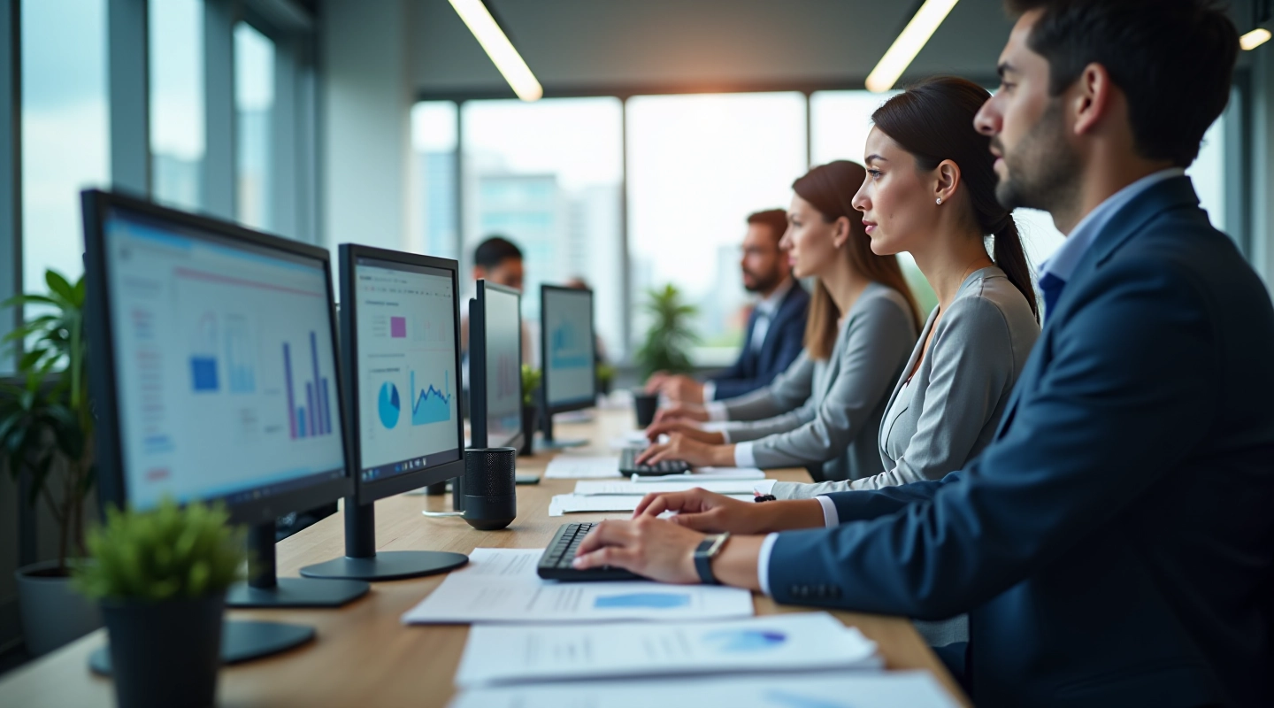 Professional team managing invoice and billing systems in a modern office setting