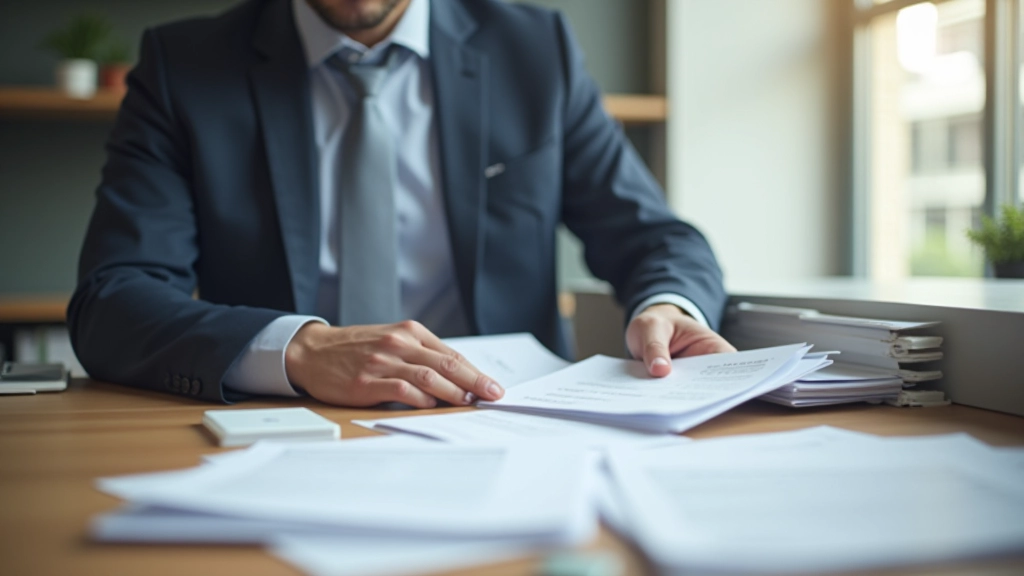 Professional organizing invoices and financial documents on desk with organized file folders